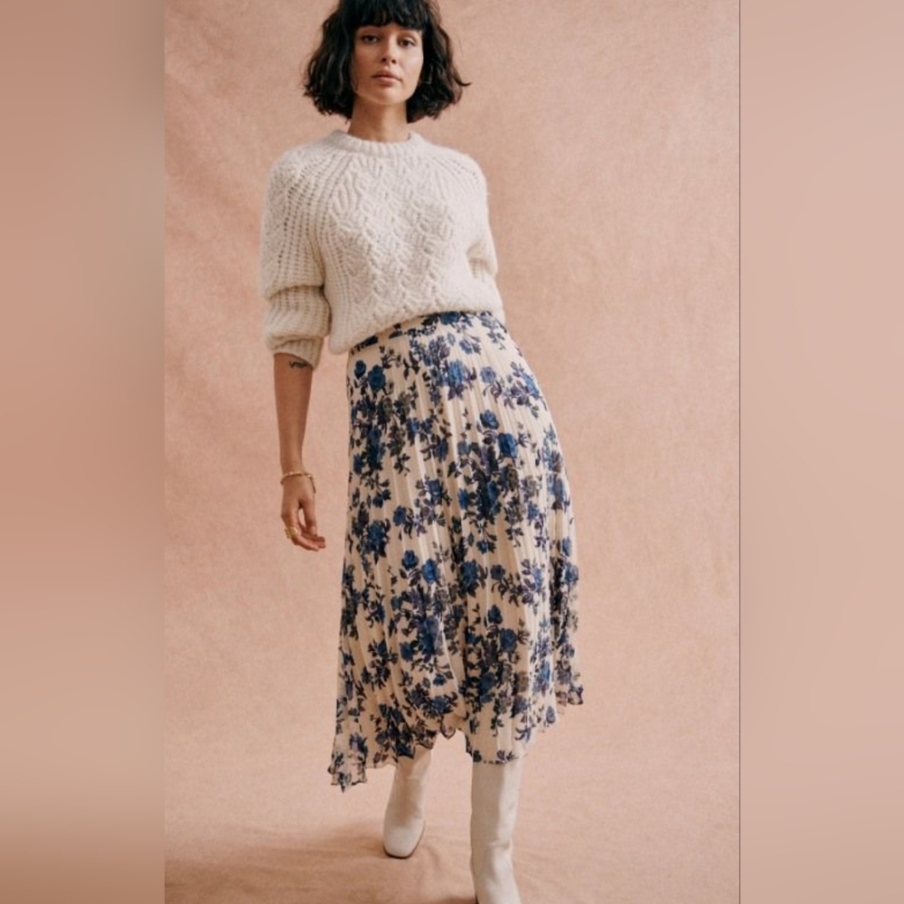 Sezane Dune pleated floral skirt